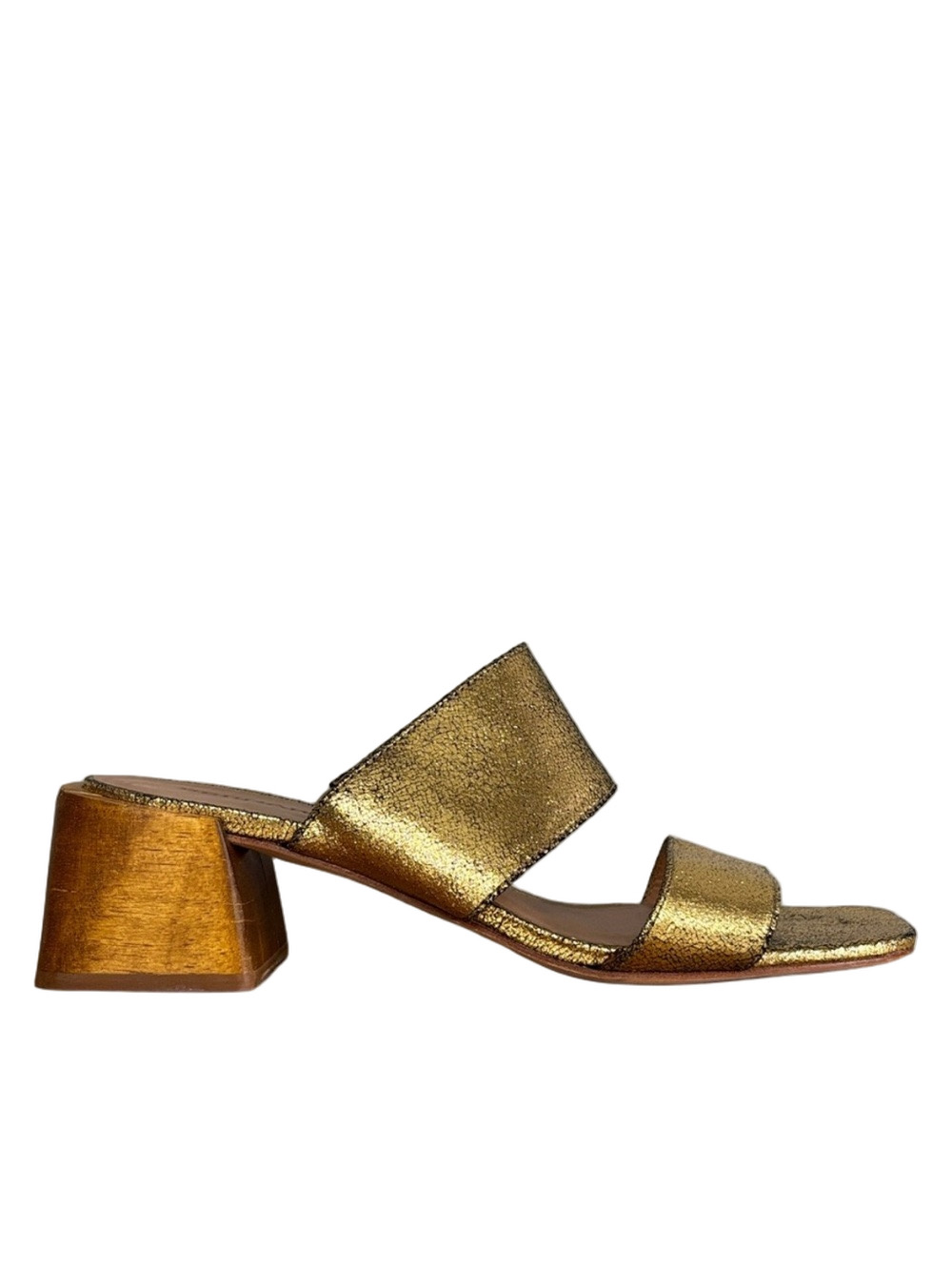 Bernardo Anthropologie Bri Metallic Gold Slide Sandal size 9 euro resort wear